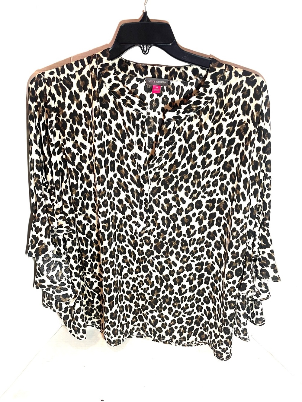 Vince Camuto Leopard Print Ruffle Sleeve Blouse Top Plus Size 2X Chic